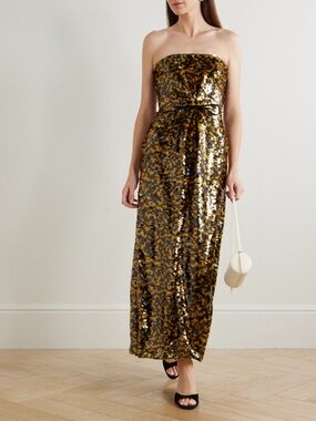 STAUD Cece strapless tie-detailed sequined tulle midi dress